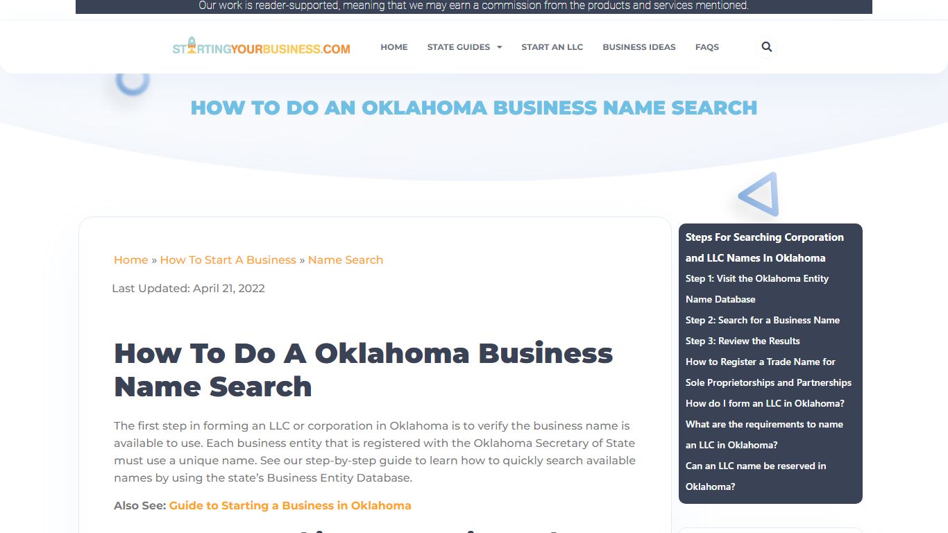 How To Do A Oklahoma Business Name Search